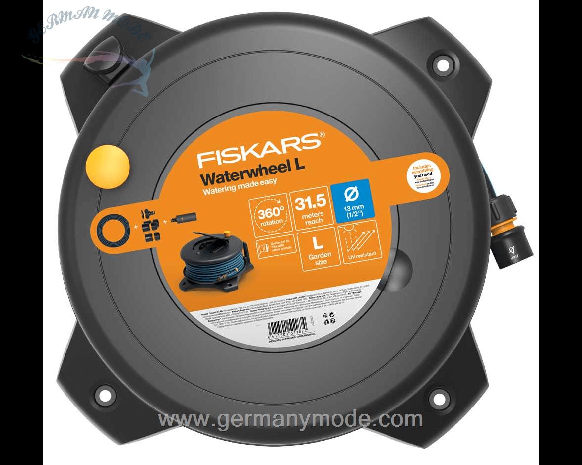 قرقره شیلنگ جمع کن زمینی دیواری و شیلنگ 30 متری فیسکارس Fiskars Schlauchtrommel-Set Solid L -Set mit 30 m Schlauch (1057237)