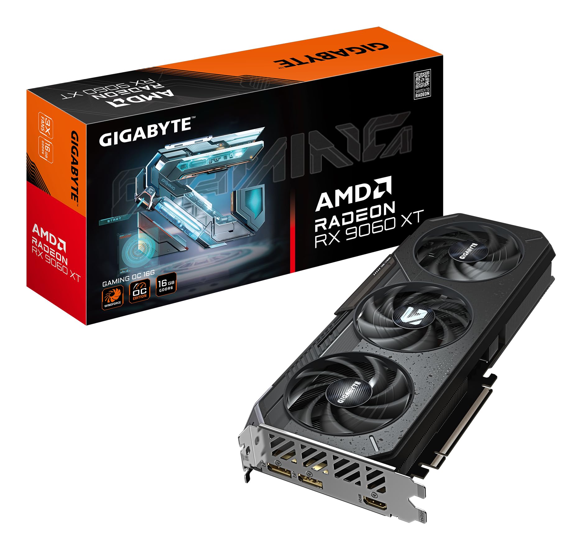 کارت گرافیک گیگابایت Radeon RX 9060 XT Gaming OC 16G - 16 گیگابایت GDDR6، 128 بیت، PCI-E 5.0، 3320 مگاهرتز، 2 پورت DisplayPort، 1 پورت HDMI، GV-R9060XTGAMING OC-16GD تمام قد/تمام طول (جلو/جلو)