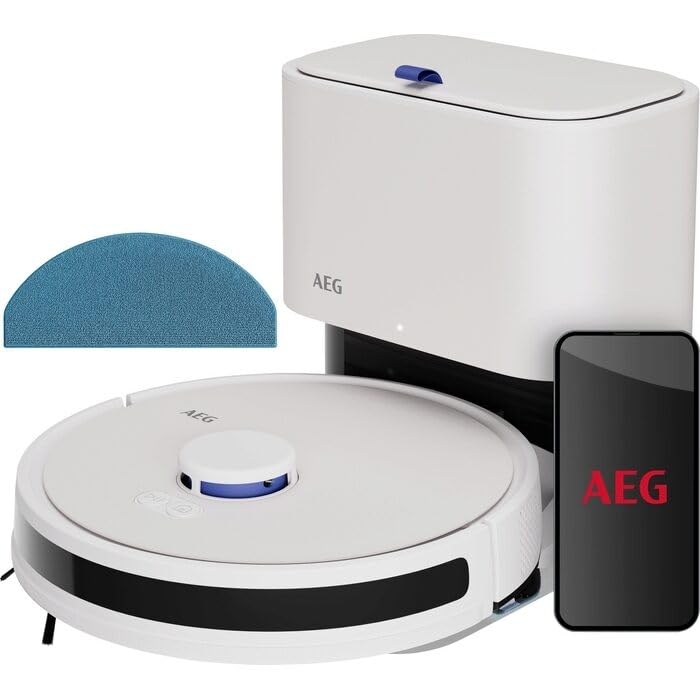 جاروبرقی رباتی AEG با قابلیت تی کشیدن، وای‌فای، ناوبری LiDAR، ایستگاه تخلیه خودکار، قدرت مکش ۴۰۰۰ پاسکال، باتری ۱۴.۴ ولت، تا ۱۷۵ دقیقه کارکرد، تا ۱۴۰ متر مربع، مخزن آب ۰.۲۸ لیتر، سفید، AR71UW2SW