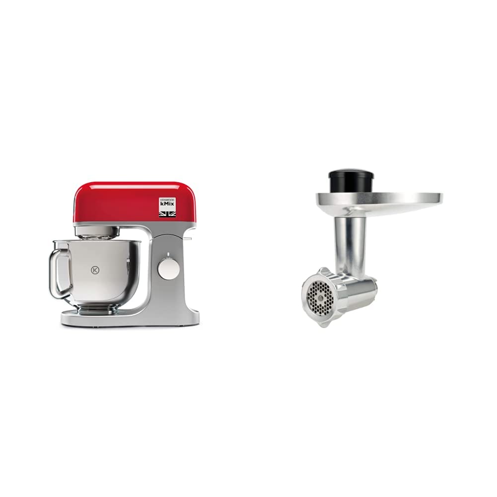 خرید از آمازون - کنوود kMix KMX 750 RD با ست اتصال چرخ گوشت KAX 950 ME - غذاساز با کاسه استیل 5 لیتری، سیستم ایمنی استفاده ایمن، 1000 وات، شامل ست شیرینی پزی 3 تکه و محافظ آب پاش، قرمز