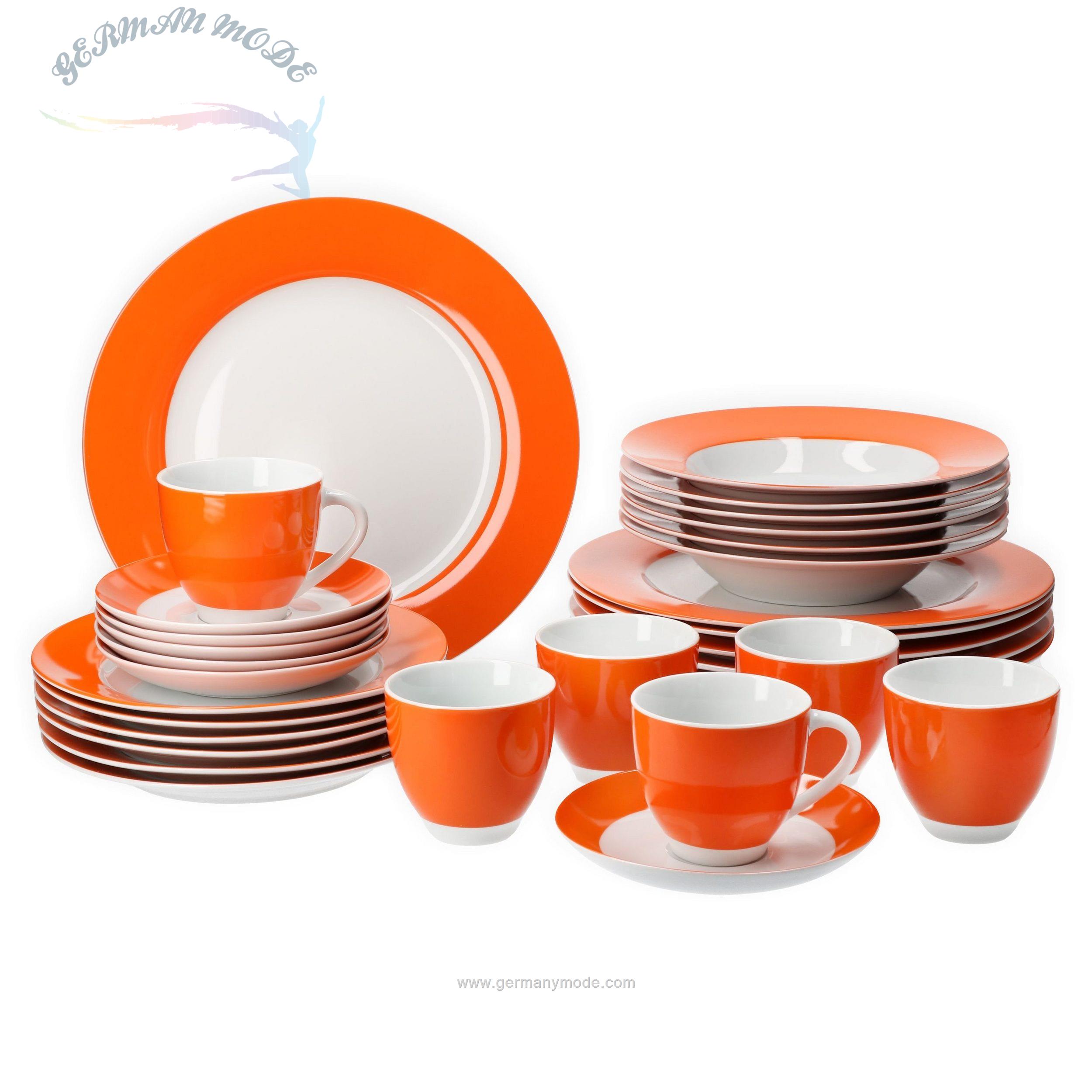سرویس غذاخوری چینی 30 پارچه 6 نفره ون ول اسکاندیناوی Van Well Dinner Service 30 Pieces For 6 people Vario porcelain series - orange