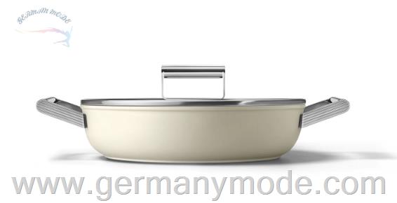 ماهیتابه 28 سانت اسمگ ایتالیا SmegCKFD2811 Schmorpfanne 28 cm inkl. Glasdeckel im 50er Jahre Design CKFD2811CRM