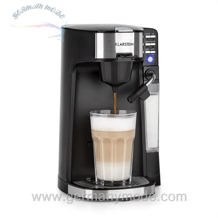 قهوه ساز کاپوچینوساز چای ساز کلارشتاین آلمان Klarstein Baristomat 2-in-1-Heißgetränkeautomat Kaffee Tee Schwarz 1435 watt