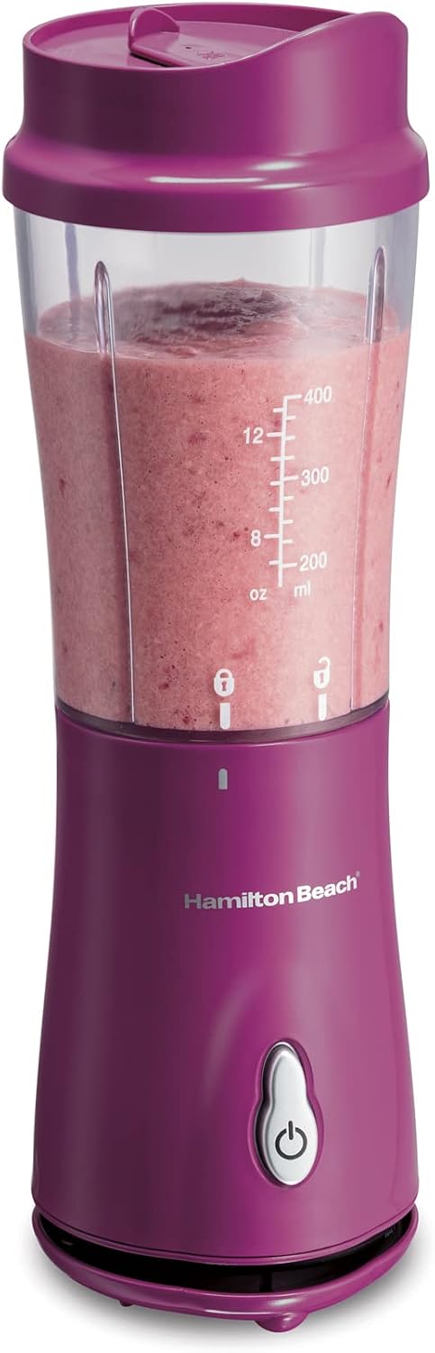 اسموتی ساز همیلتون آمریکا Hamilton Beach 51101BA با درب مسافرتی، مخلوط کن مشکی 1 لیوانی تک سرو Raspberry
