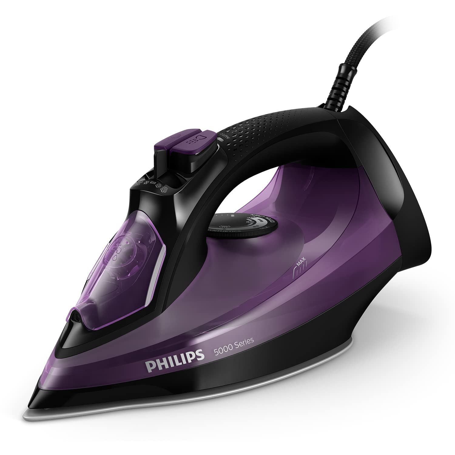 خرید از آمازون - PHILIPS DST5030 / 80 - Dampfb�geleisen 5000er Serie - 2400 W - Kontinuierliche Dampfleistung 45 g / min - 180 g Dampfboost - SteamGlide Plus-Sohle 180 g Dampfstoß Lila/Schwarz