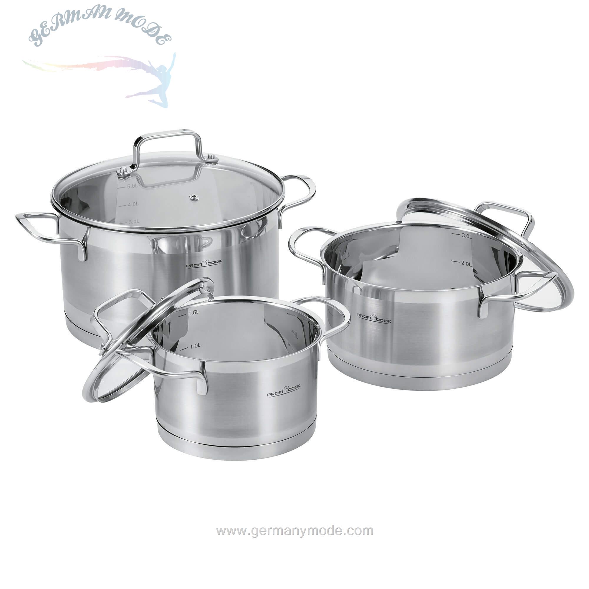 سرویس قابلمه ۶ پارچه پروفی کوک آلمان ProfiCook Topf-Set -PC-KTS 1223- Außen semi satiniert