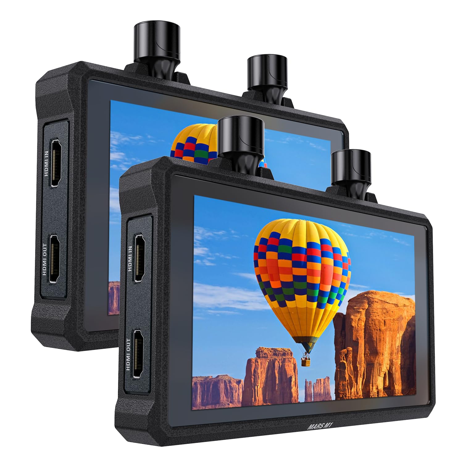 خرید از آمازون - مانیتور میدانی دوربین پیشرفته Hollyland Mars M1 4K HDMI و SDI برد رادیویی با فاصله 150 متر تأخیر 0.08 ثانیه FHD 1920x1080 1000nit 5.5 اینچ لمسی 3D LUT APP نظارت تصویری رابط DC-Out (2 مجموعه)