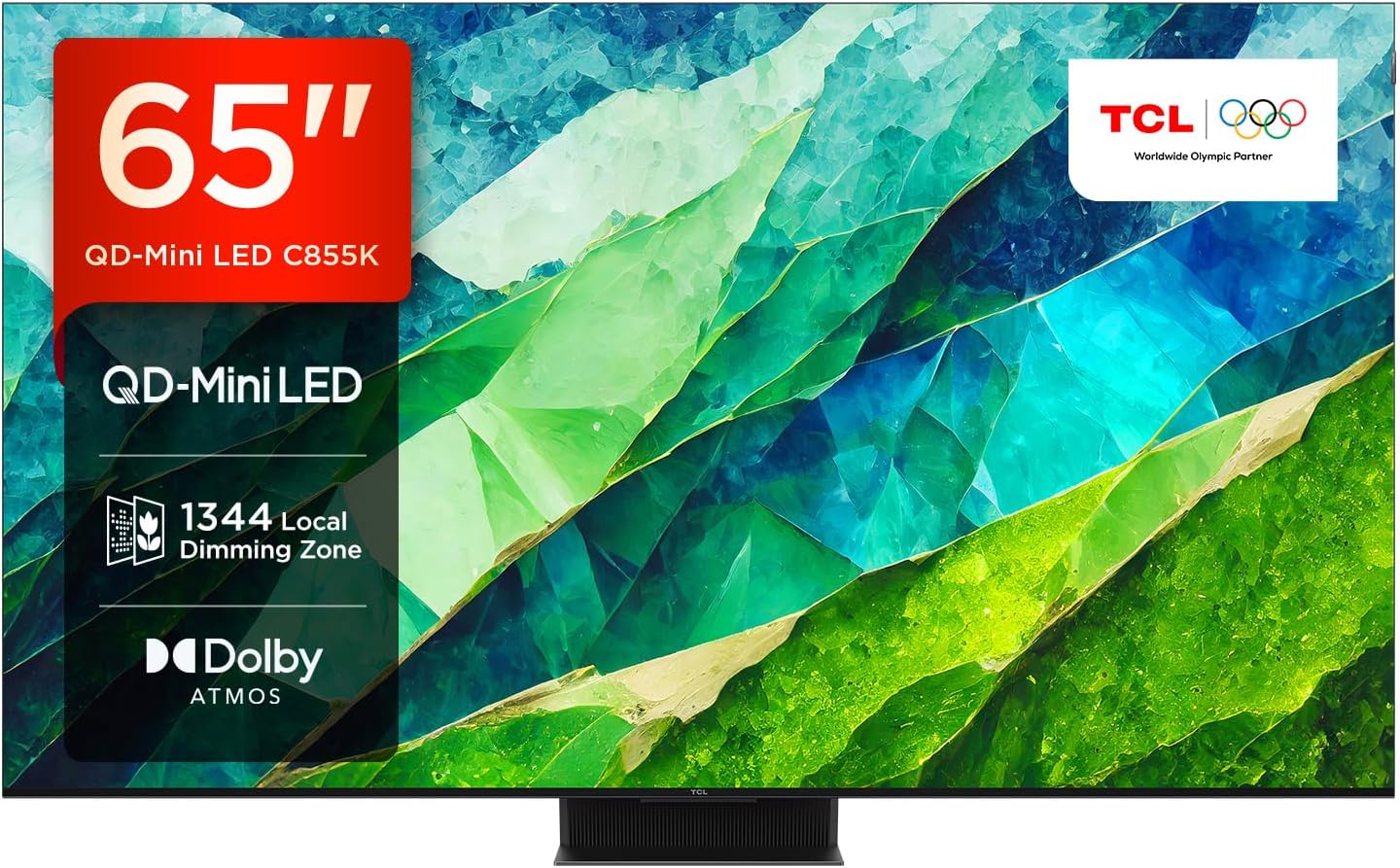 تلویزیون 65 اینچ TCL 65C855. QLED Mini LED، QLED PRO، 4K HDR Premium 3300nits، تلویزیون هوشمند با پشتیبانی از Google TV (Dolby Visio Atmos، سیستم صوتی Onkyo 2.1.2، Motion Clarity Pro 144Hz)