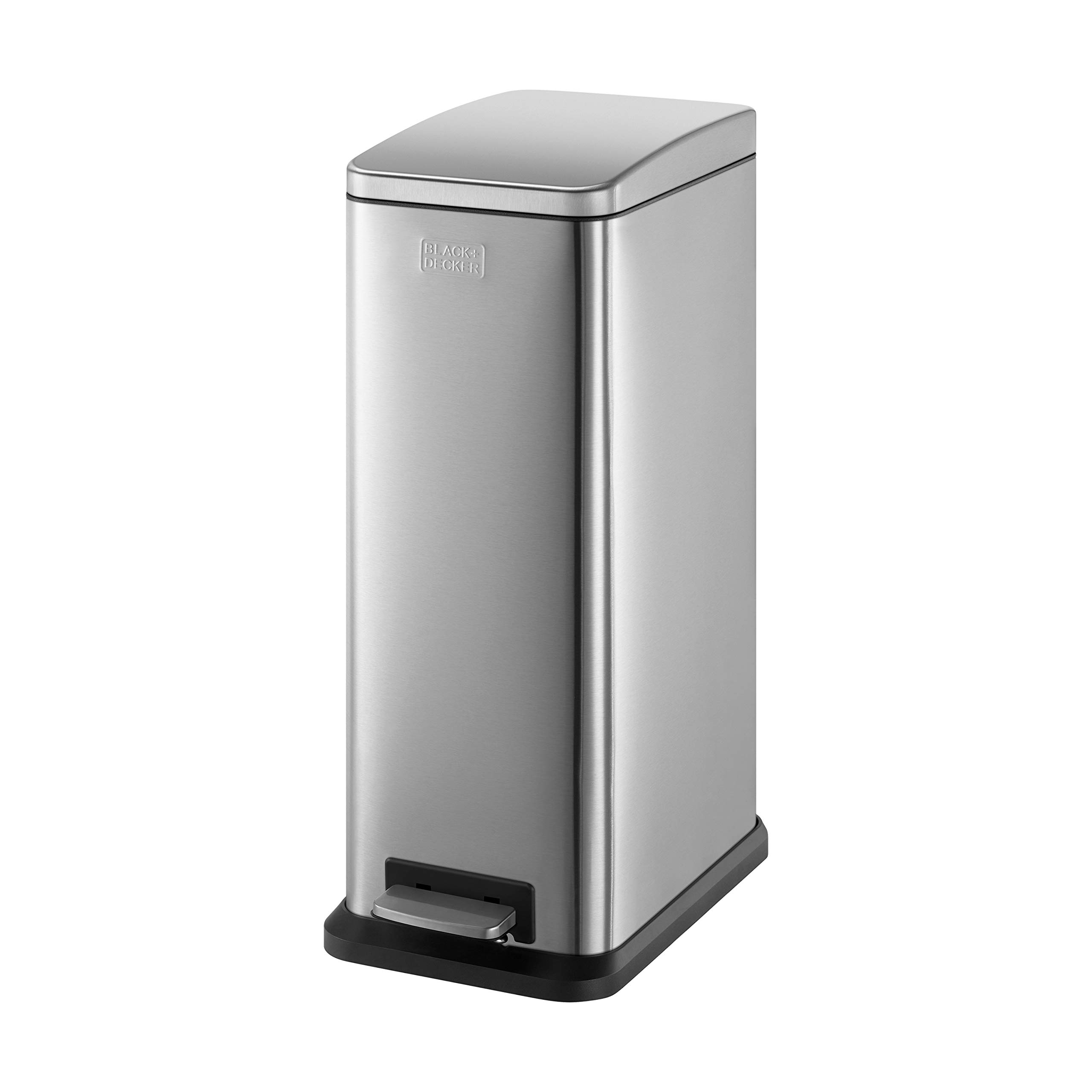 سطل زباله بلک اند دکر آمریکا BLACK+DECKER BXBN0004GB سطل پدال باریک 20 لیتری با مکانیزم بسته شدن نرم، فولاد ضد زنگ، 57.5 x 20 x 35 سانتی متر، خاکستری سنگی