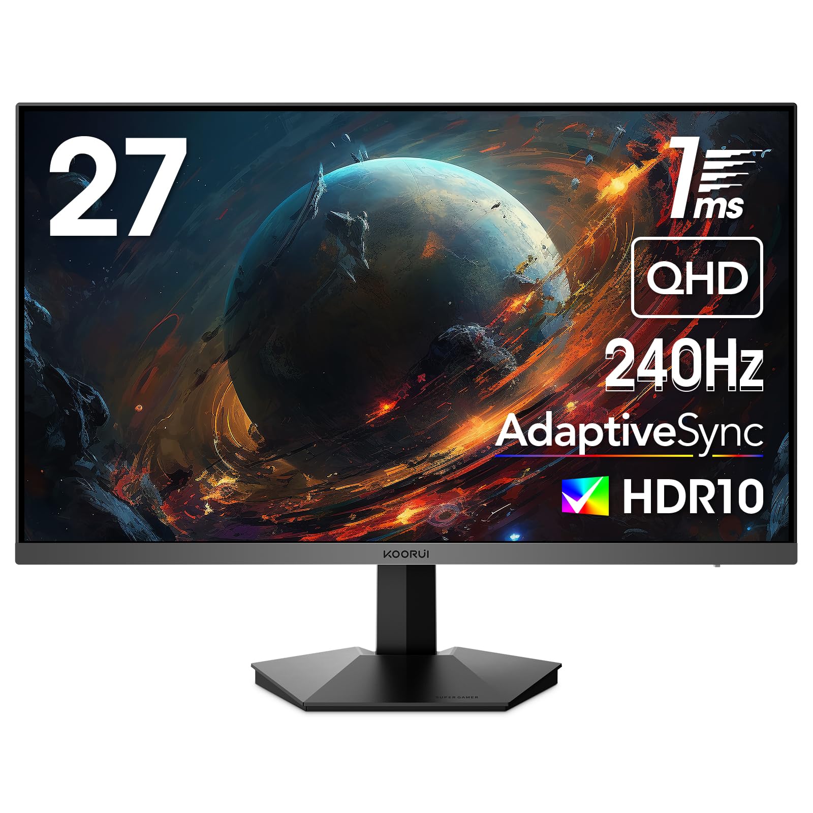 خرید از آمازون - مانیتور بازی KOORUI 27 Zoll، 2K QHD (2560 x 1440)، 240 هرتز، 1 میلی ثانیه، همگام سازی تطبیقی، HDMI، DisplayPort، DCI-P3 90٪، HDR10، 100٪ SRGB، VESA 75 * 75mm، Schwarz 240Hz 240Hz