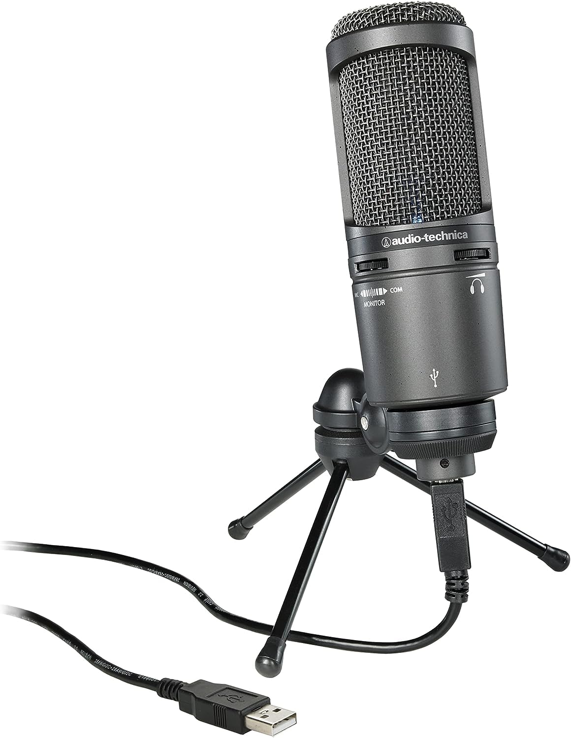 خرید از آمازون - میکروفون خازنی کاردیوئید Audio-Technica AT2020USB+ (اتصال USB) برای صداگذاری، پخش پادکست، آواز خواندن یا ضبط زنده با دستگاه USB خاکستری