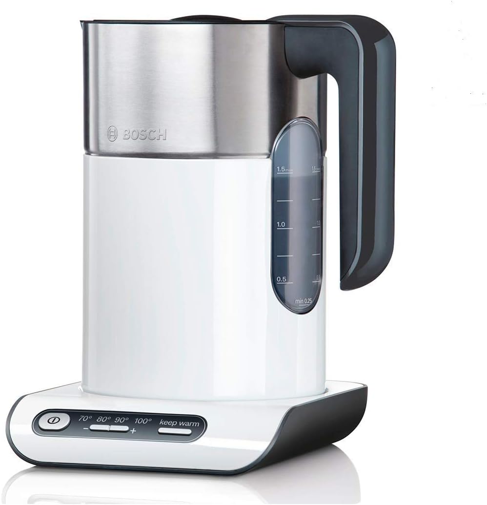 کتری برقی بوش آلمان Bosch TWK8611P، خاموش شدن خودکار، حفاظت در برابر گرمای بیش از حد، انتخاب دما، عملکرد گرم نگه داشتن، 1.5 لیتر، 2400 وات، سفید
