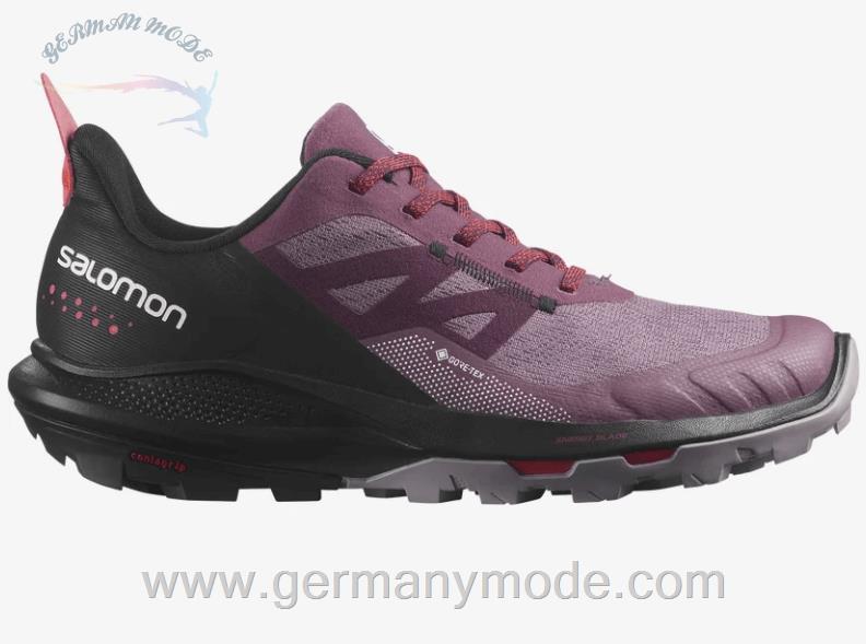 کتانی هایکینگ کوهنوردی ضد آب زنانه سالامون فرانسه SALOMON OUTPULSE GORE TEX Hiking Halbschuhe Damen Tulipwood Black Poppy Red