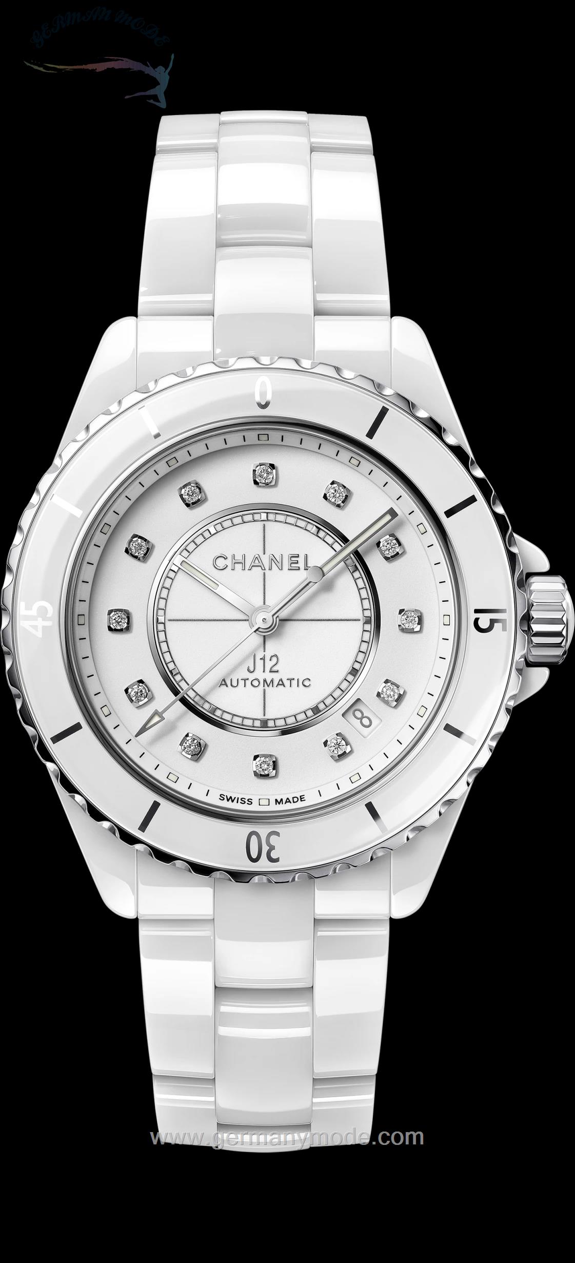 ساعت مچی سرامیکی زنانه مردانه شنل فرانسه CHANEL J12 KALIBER 12.1 UHR, 38 MM Extrem widerstandsfähige weiße