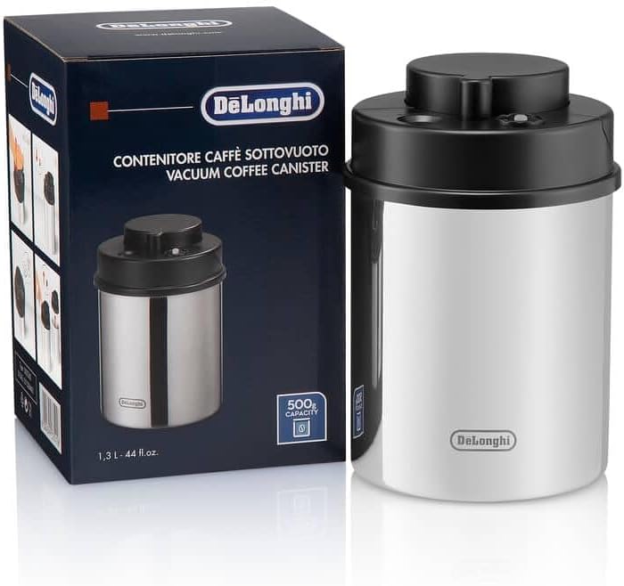 ظرف خلاء قهوه دلونگی DeLonghi DLSC063 - رسوب زدا برای دستگاه های قهوه ساز و دستگاه های قهوه تمام اتوماتیک، ظرف خلاء برای نگهداری قهوه دانه های قهوه و قهوه آسیاب شده با نمایشگر یکپارچه