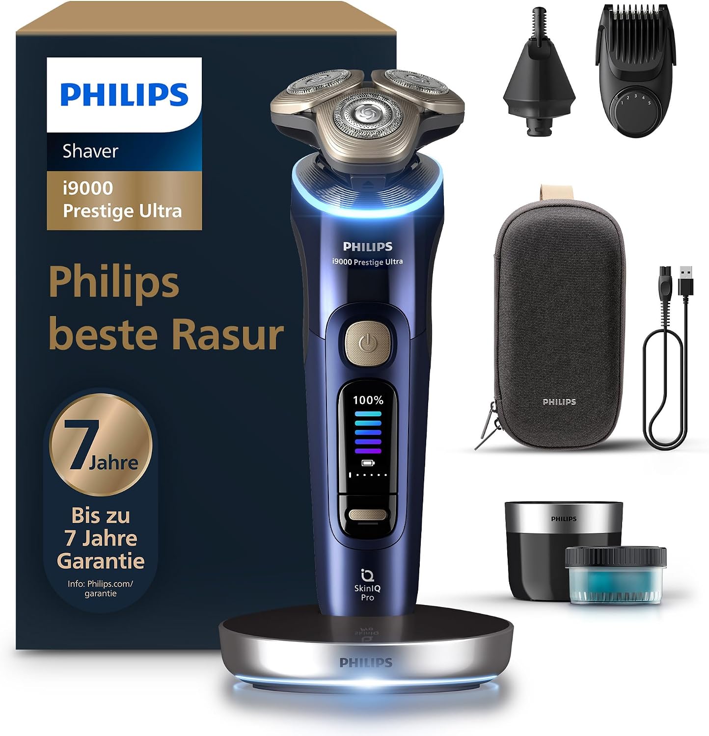 ریش‌ تراش فیلیپس هلند Philips i9000 Prestige Ultra XP9401/38 خشک و مرطوب حسگر فشار و حرکت پایه تمیزکننده، پایه شارژ و کیف مسافرتی