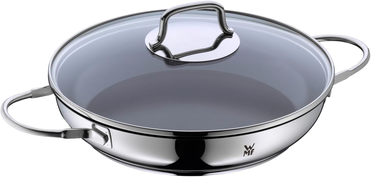 ماهیتابه درب دار 26 سانت وی ام اف آلمان WMF Devil Serving Pan 26 cm با درب شیشه‌ای مخصوص فر روکش استیل ضد زنگ روکش سرامیکی