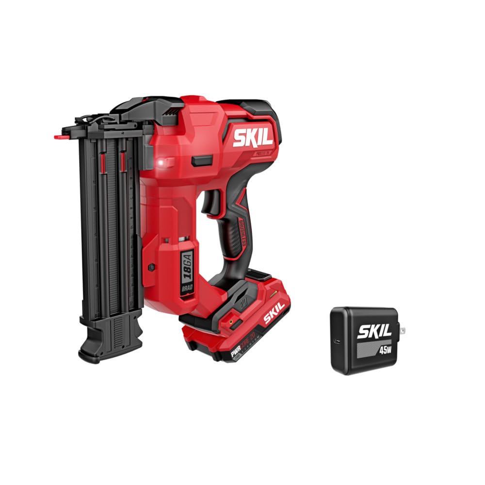 خرید از آمازون - SKIL PWR CORE 20 Brushless 20V 18Ga Brad Nailer Kit شامل باتری USB-C 2.0Ah و شارژر-NA1800B-10
