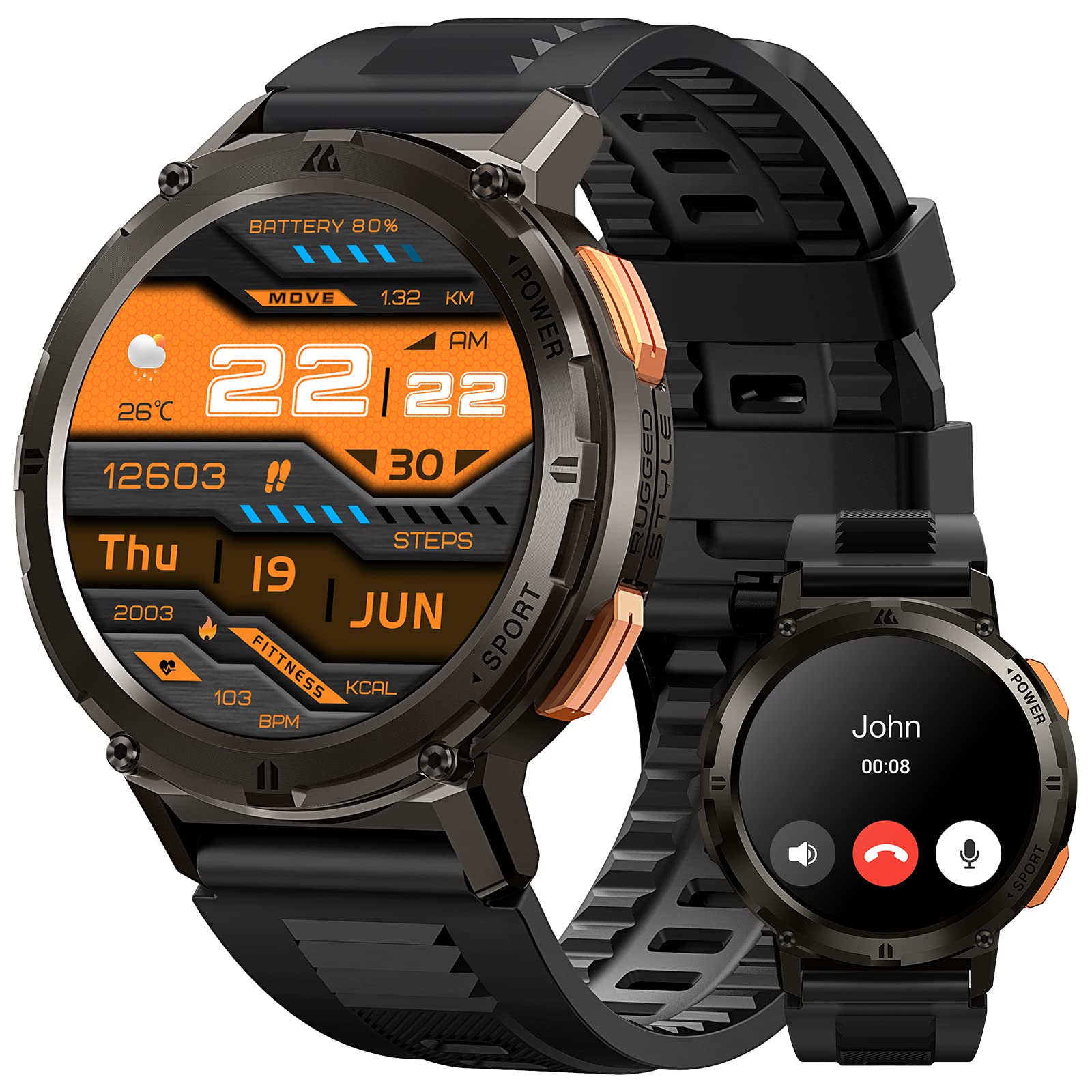 خرید از آمازون - TESOFIT Smart Watch Herren 1,43 Zoll AMOLED Display 60 + Tage Batterie, Smartwatch Herren Anrufe und 70 Modi Sport 50 wasserdicht, 24H Schlafmonitor, Militär Smartwatch für Android iPhone (Schwarz)