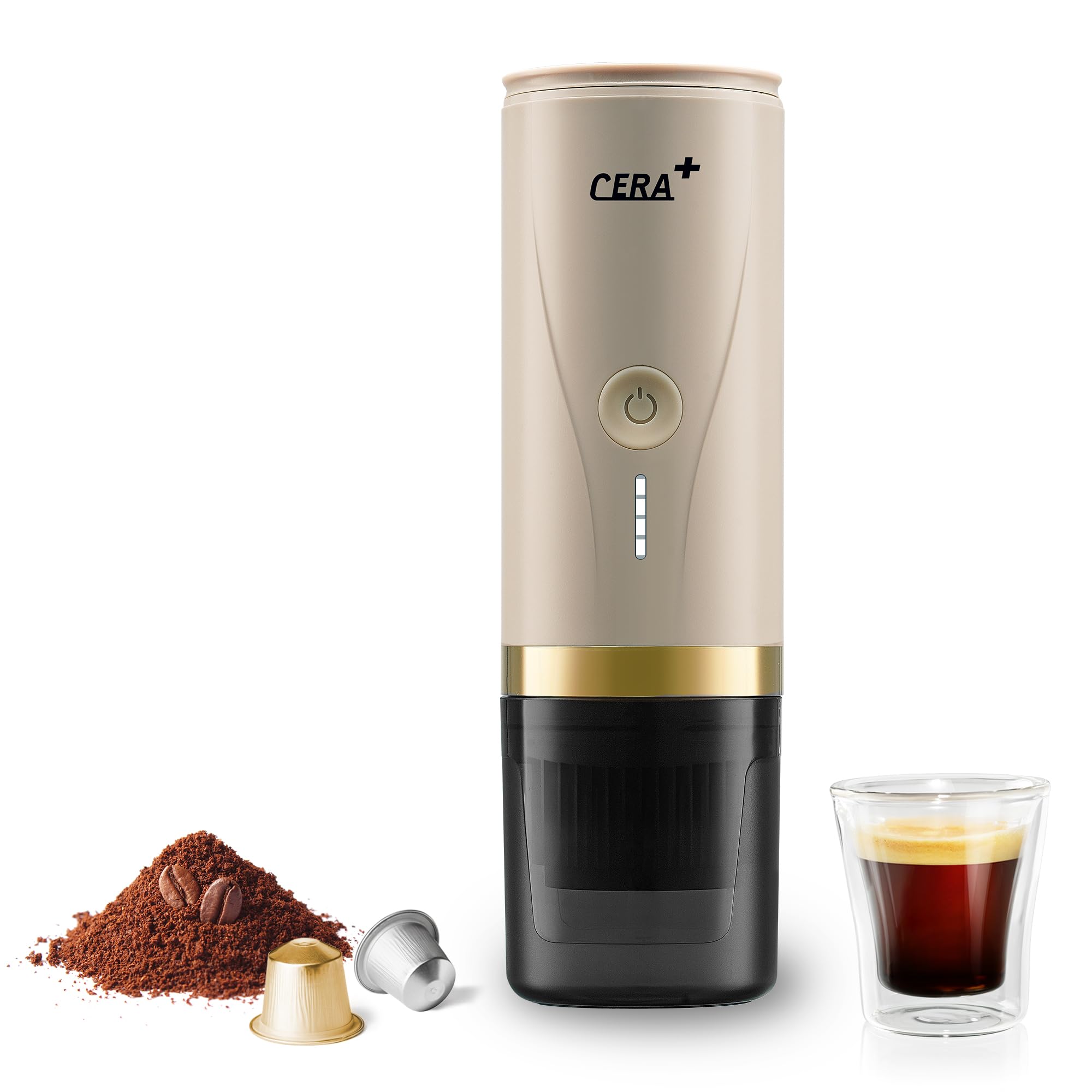 خرید از آمازون - اسپرسوساز برقی قابل حمل CERA+ با خود گرمایش 3-4 دقیقه، قهوه ساز مینی باتری 20 بار 12 ولت، سازگار با کپسول NS و قهوه آسیاب قهوه مسافرتی ماشین، کرم کمپینگ