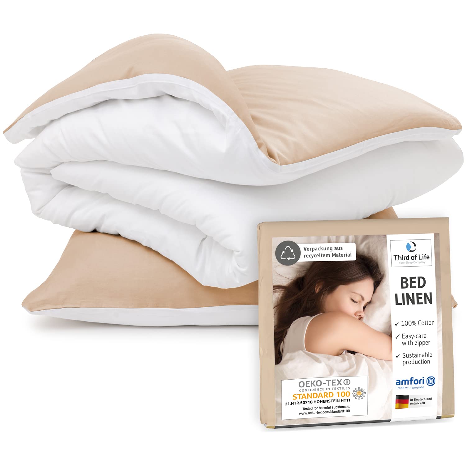 خرید از آمازون - ملحفه 135x200 ساخته شده از 100% پنبه Renforce با کیفیت بالا | دارای گواهی Oekotex | نرم و کرکی | طراحی آلمان، لحاف روکش 135 در 200 و بالش 80 در 80 سانتی متر، ست قابل شستشو تا 60 درجه 135x200 + 80x80 سانتی متر سفید/کرم