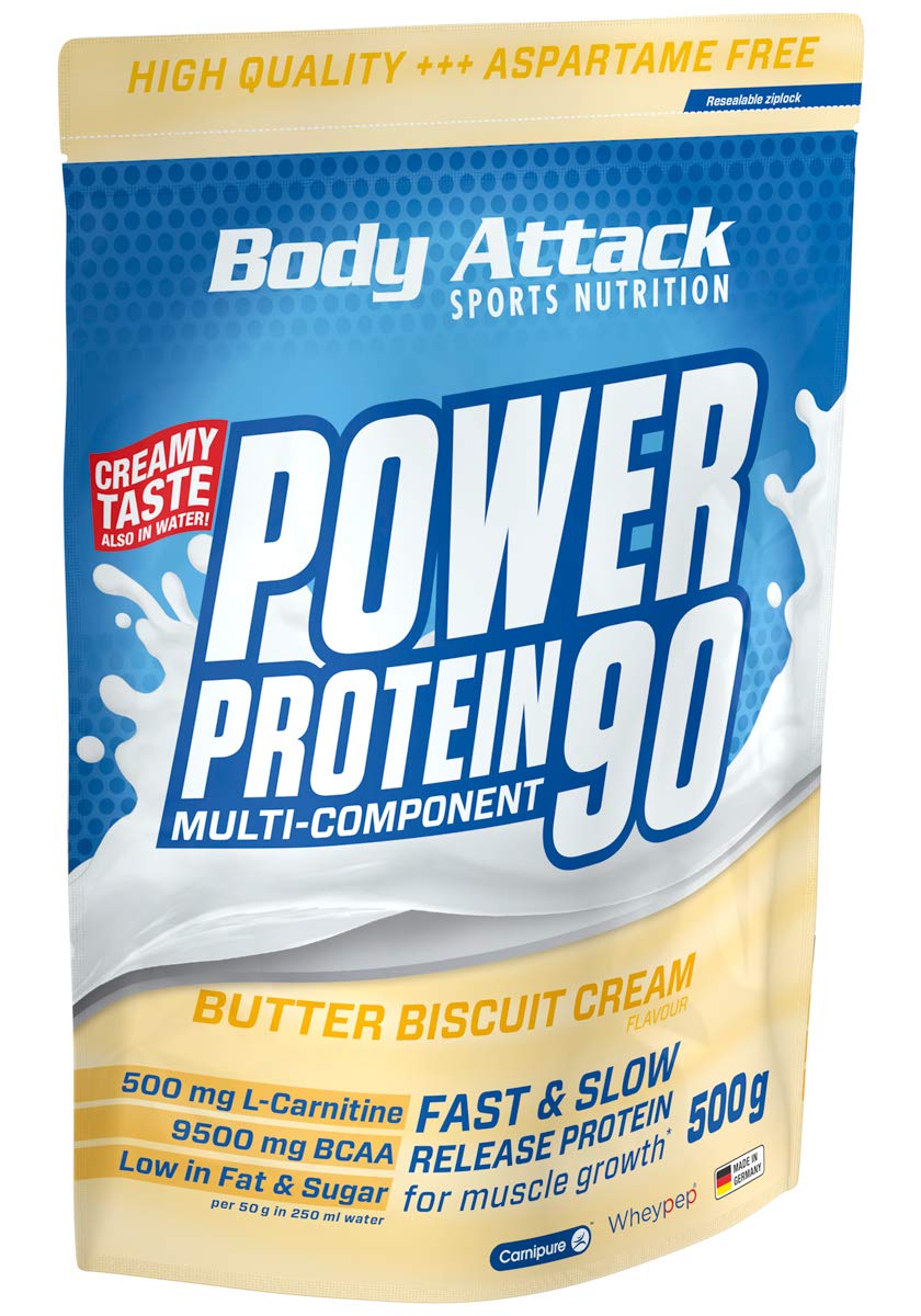 خرید از آمازون - Body Attack Power Protein 90، کرم بیسکویت کره، 500 گرم - پودر پروتئین 5K با پروتئین آب پنیر، ال کارنیتین و BCAA برای عضله سازی و تناسب اندام، ساخت آلمان کرم بیسکویت کره ای 500 گرمی (بسته 1 عددی)