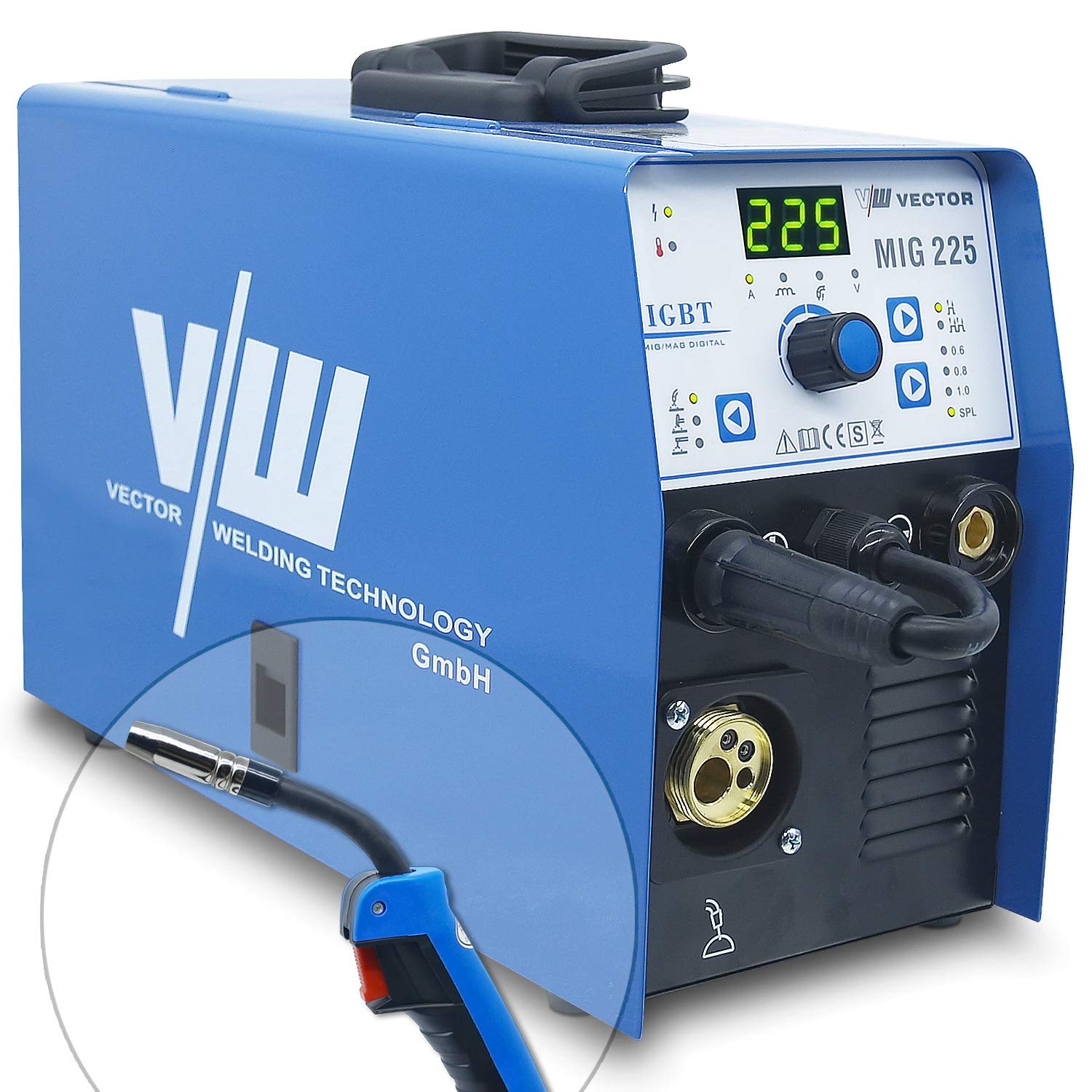 خرید از آمازون - Elektroden Schweißgerät, MIG MAG Schweissgerät 225A mit 2&4 Takt, Inverter Fülldraht Schutzgasschweißgerät, VECTOR WELDING