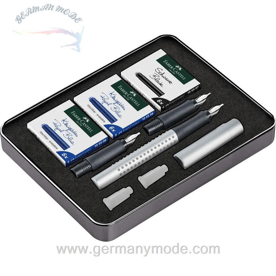 ست خودنویس جوهر سری اضافه فابرکاستل آلمان FABER CASTELL Grip 2011 Kalligrafie Geschenkset silber