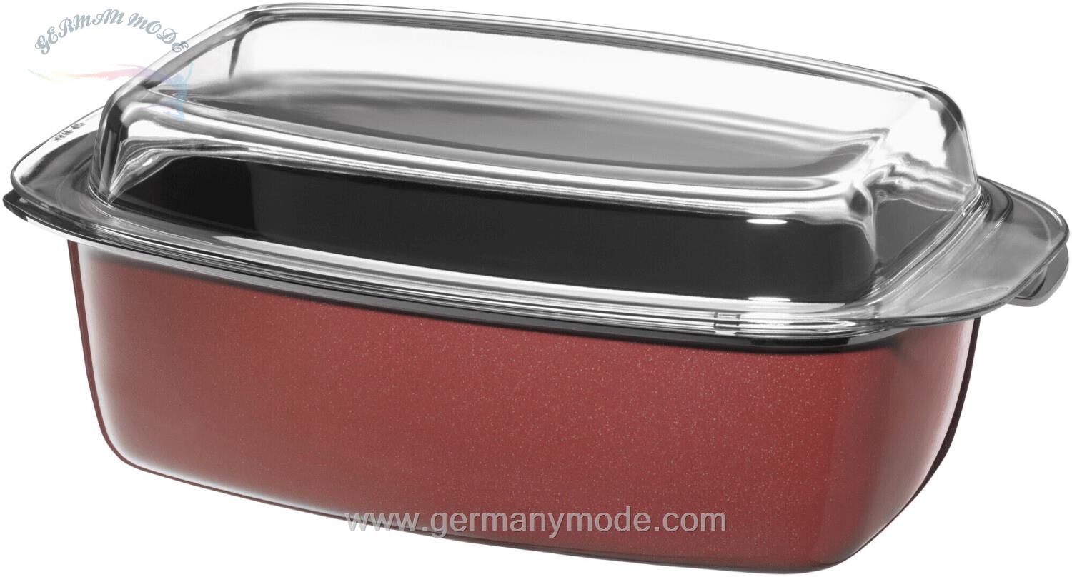 قابلمه درب شیشه ای وی ام اف آلمان WMF Fusiontec Mineral Bräter mit Glasdeckel rechteckig 32 x 21 cm rose quartz