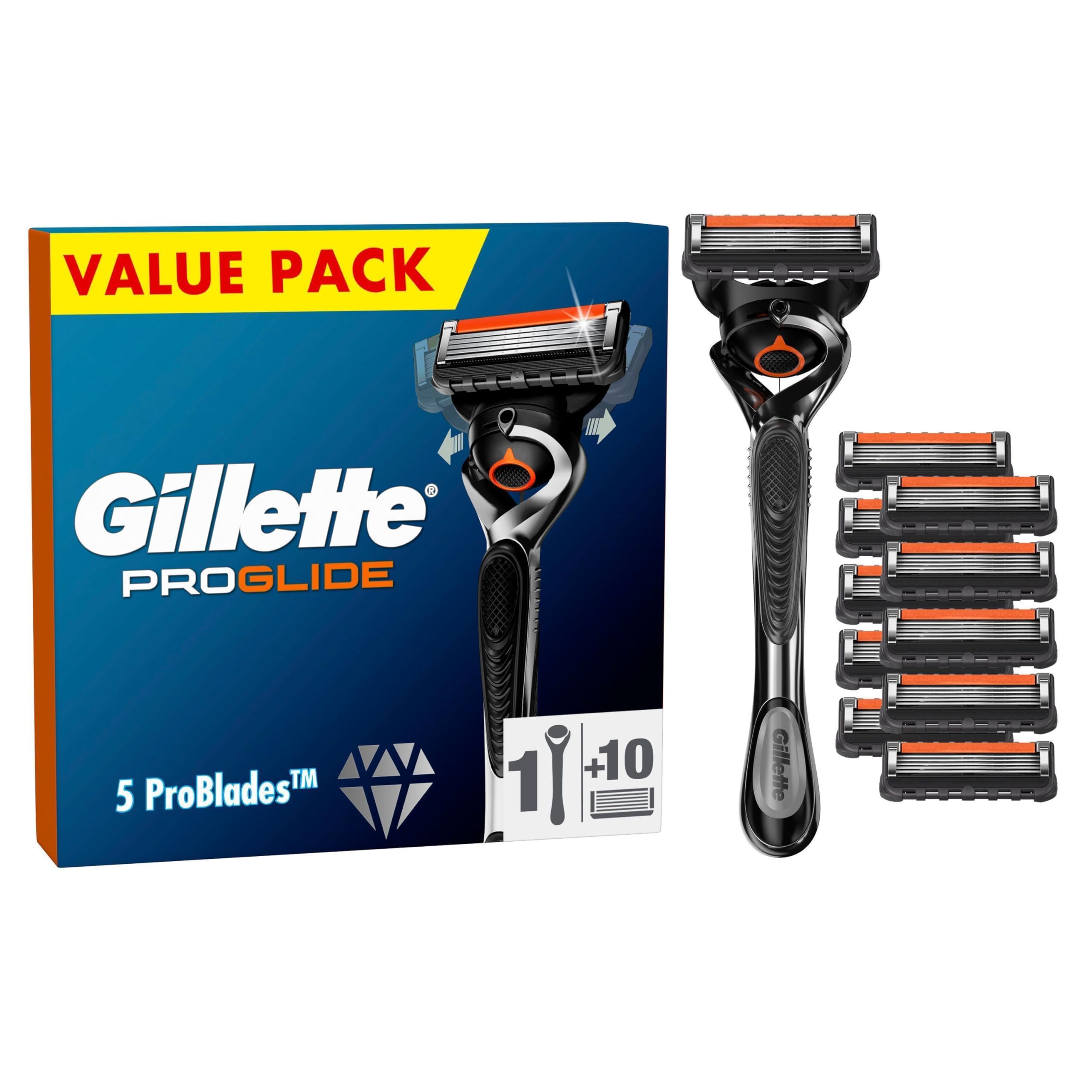 خرید از آمازون - تیغ ژیلت ProGlide برای مردان، 1 تیغ ژیلت ProGlide، 10 تیغ جایگزین، طراحی شده برای اصلاح نزدیک، با تیغ نواری + 10 تیغه