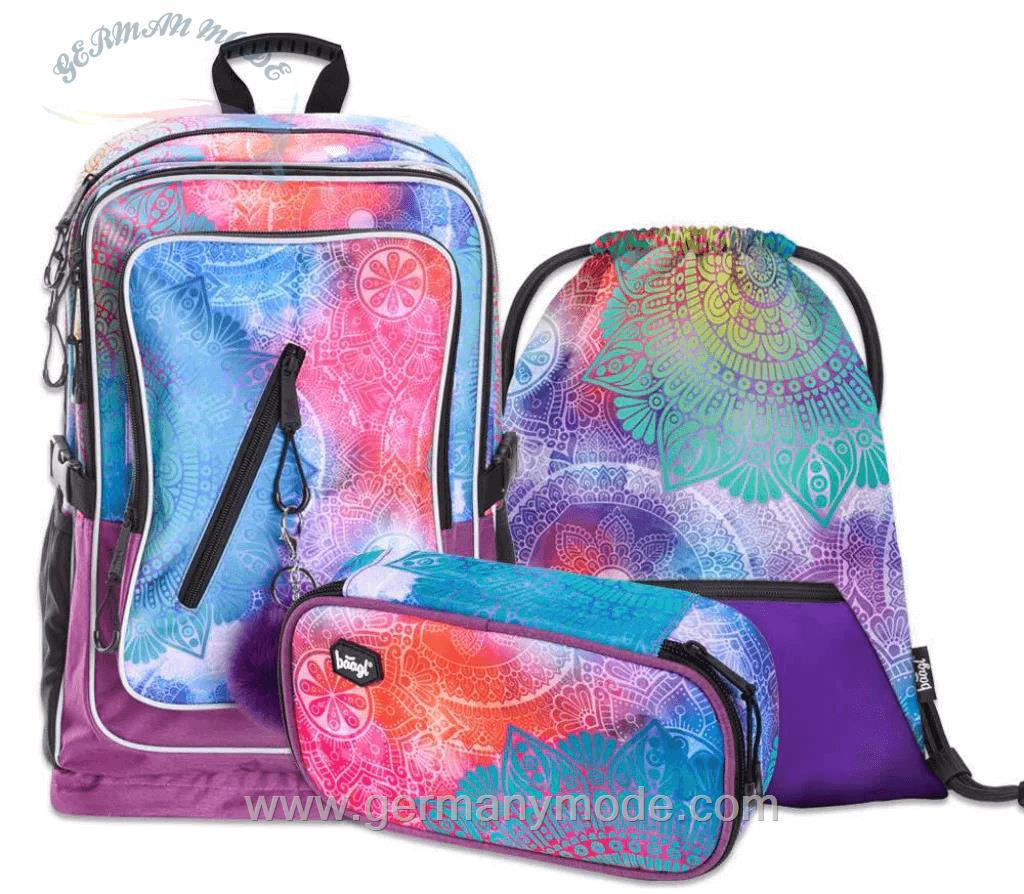 ست 3 تایی کوله پشتی مدرسه کوله ورزشی جامدادی دخترانه بگل Baagl Cubic Mandala Rucksack Set 3tlg Rucksack Federmäppchen Turnbeutel
