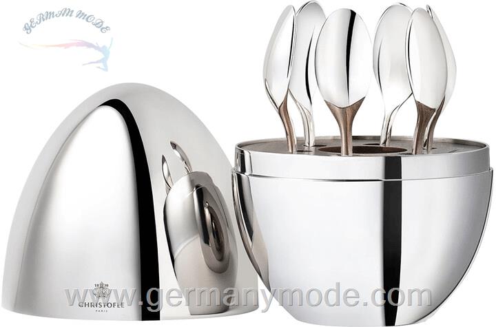 سرویس قاشق چنگال رو کش نقره 6 قطعه با قاب تخم مرغی کریستوفل فرانسه Christofle 6-Piece Silver-Plated Espresso Spoon Set - NEW YORK MOOD SKYLINE