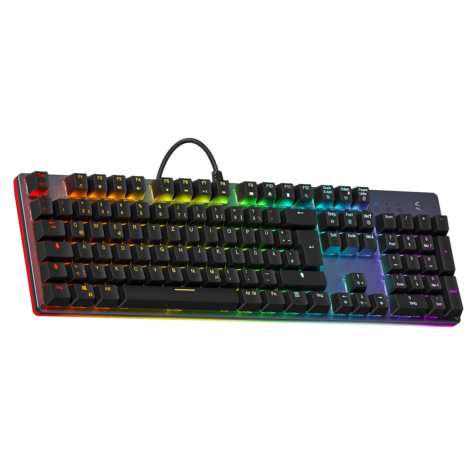 خرید از آمازون - صفحه‌کلید بازی مکانیکی Black Shark RGB با سوئیچ‌های قرمز، چیدمان آلمانی QWERTZ، صفحه‌کلید سیمی 105 کلید برای کامپیوتر سوئیچ قرمز