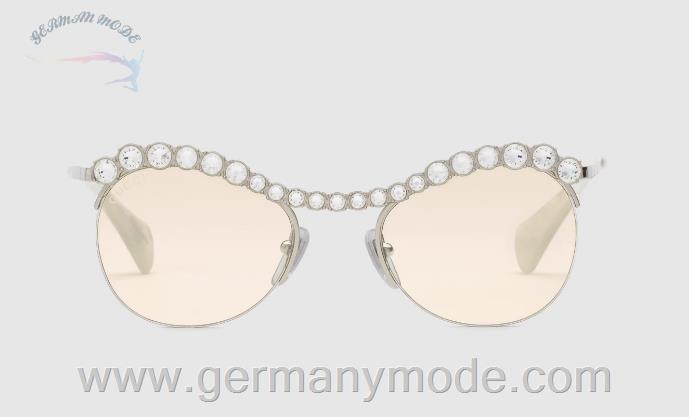عینک آفتابی زنانه گوچی ایتالیا GUCCI Sonnenbrille in Katzenaugenform mit Kristallen ‎663791 I3330 8174