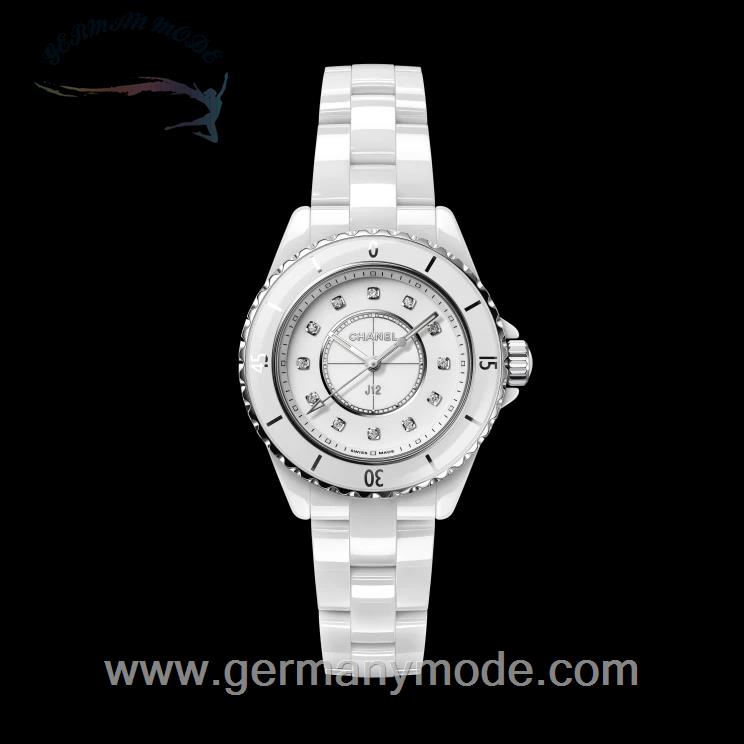 ساعت مچی سرامیکی زنانه مردانه شنل فرانسه CHANEL J12 UHR, 33 MM Extrem widerstandsfähige weiße