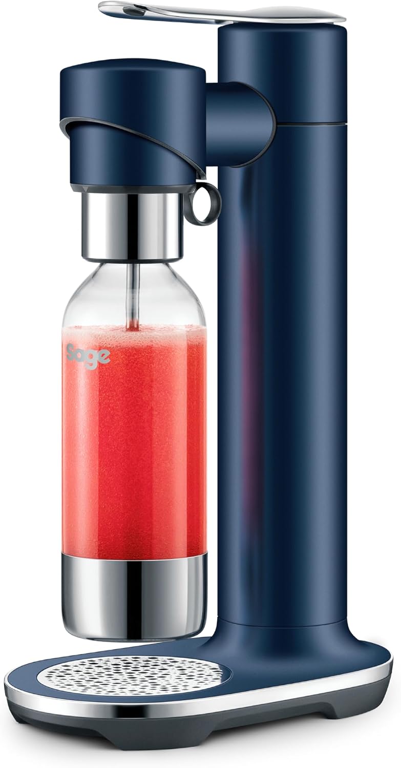 دستگاه نوشابه ساز آب گاز دار سیج انگلستان Sage - InFizz Fusion Home Soda Maker - برای آب گازدار، آبمیوه، چای، کوکتل و تمام نوشیدنی های گازدار، آبی آلو