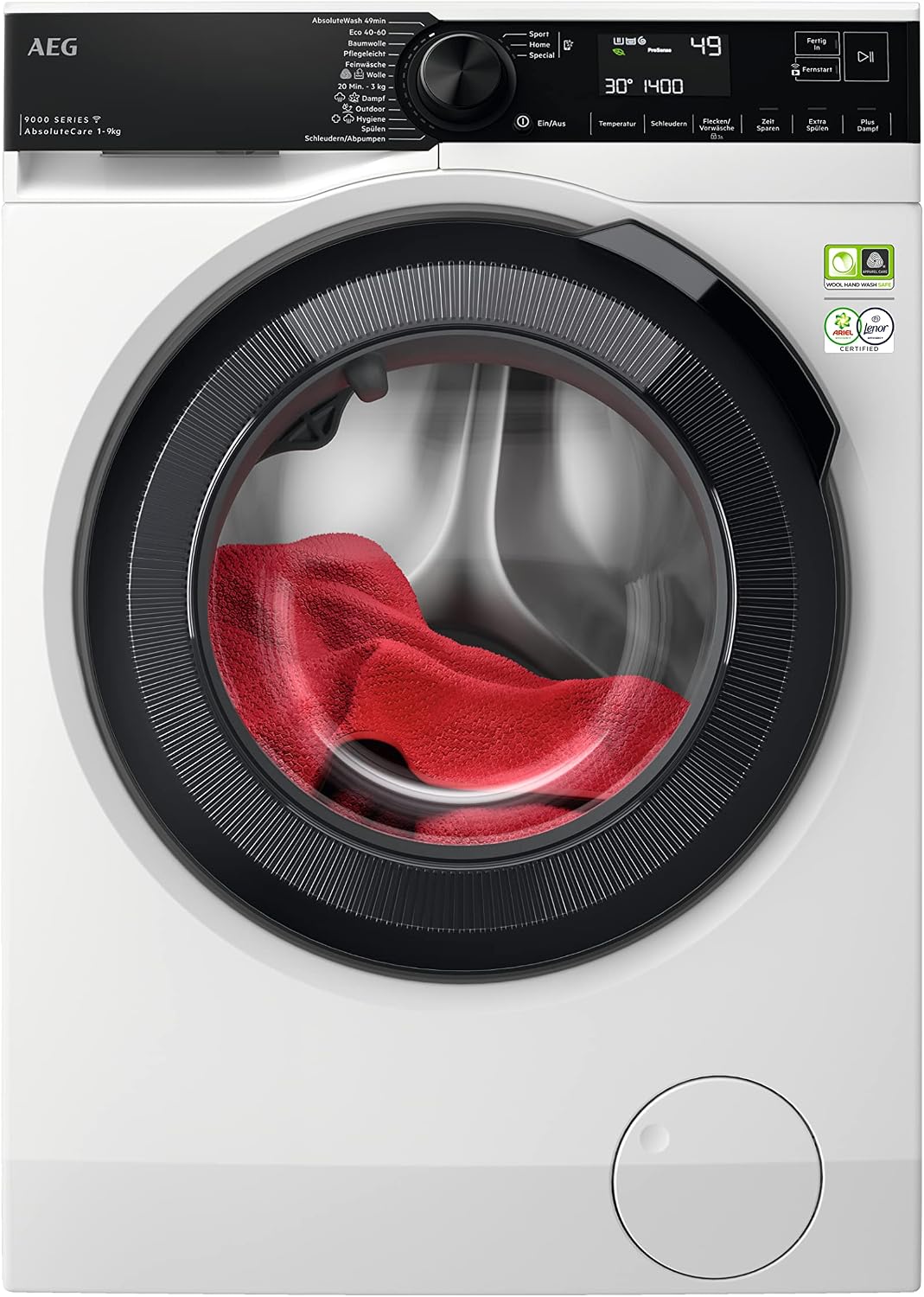 ماشین لباسشویی آاگ آلمان AEG LR9W75490 WiFi / سری 9000 با AbsoluteCare / SoftWater - پیش نرم کننده آب / ProSteam - عملکرد تازه سازی / 9.0 کیلوگرم / بی صدا / مقدار خودکار / عملکرد شارژ مجدد / 1400 دور در دقیقه 9 کیلوگرم 9) نرم کننده آب بدون غلاف 1400 دور در دقیقه