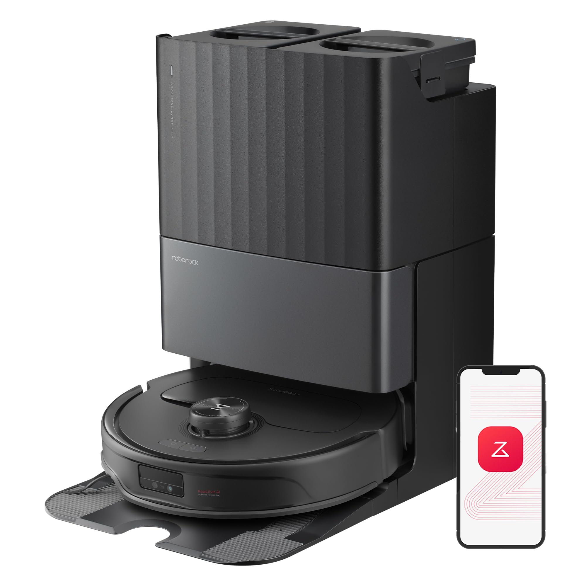 جارو رباتیک ربات جاروبرقی roborock QrevoMaster با عملکرد پاک کردن و دستشویی بالابر، قدرت مکش 10000 Pa، دستیار صوتی هوشمند، Hello Rocky (مشکی) Roborock Qrevo Master Black