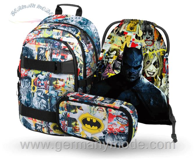 ست 3 تایی کوله پشتی مدرسه کوله ورزشی جامدادی دخترانه پسرانه بگل Baagl Skate Batman Comics Rucksack Set 3tlg Rucksack Etui Turnbeutel