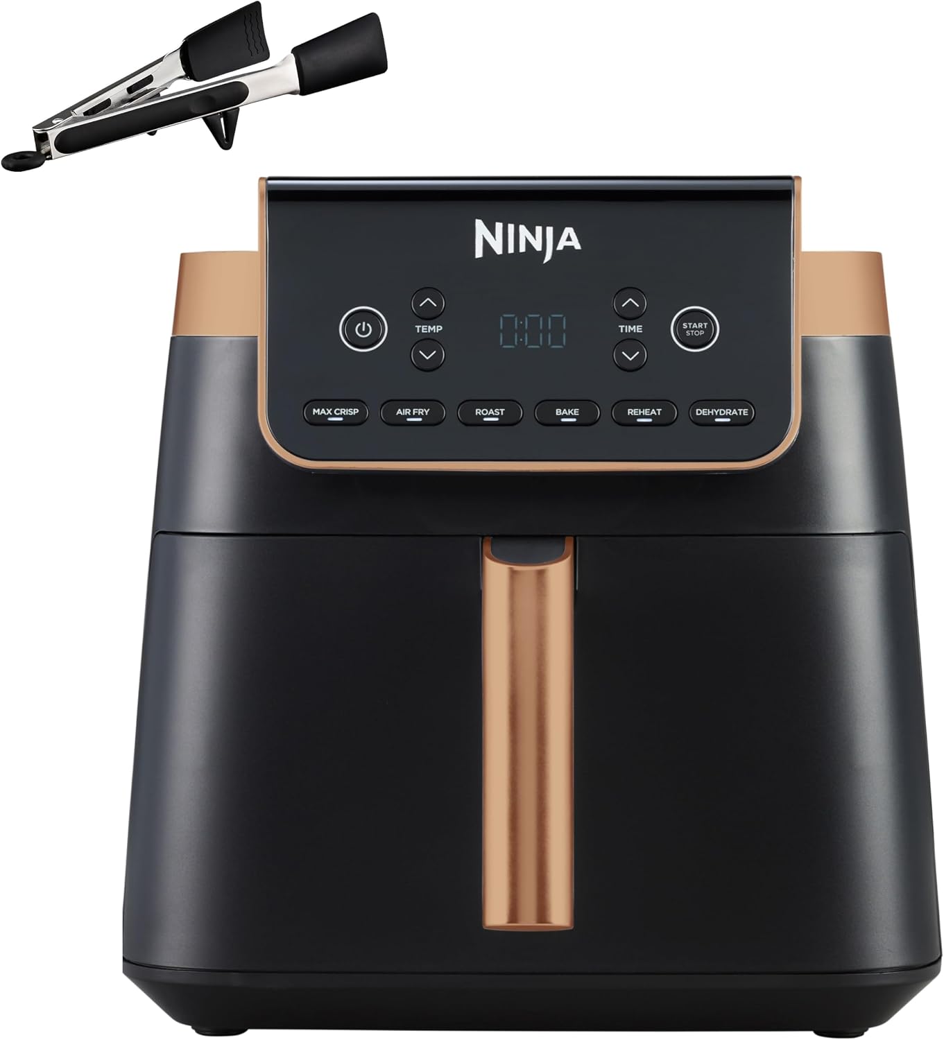 سرخ کن بدون روغن نینجا آمریکا مدل Ninja AF180EUCP بدون روغن، کشوی بزرگ، کباب کردن، سرخ کردن بدون روغن انبر سیلیکونی، مشکی/مسی