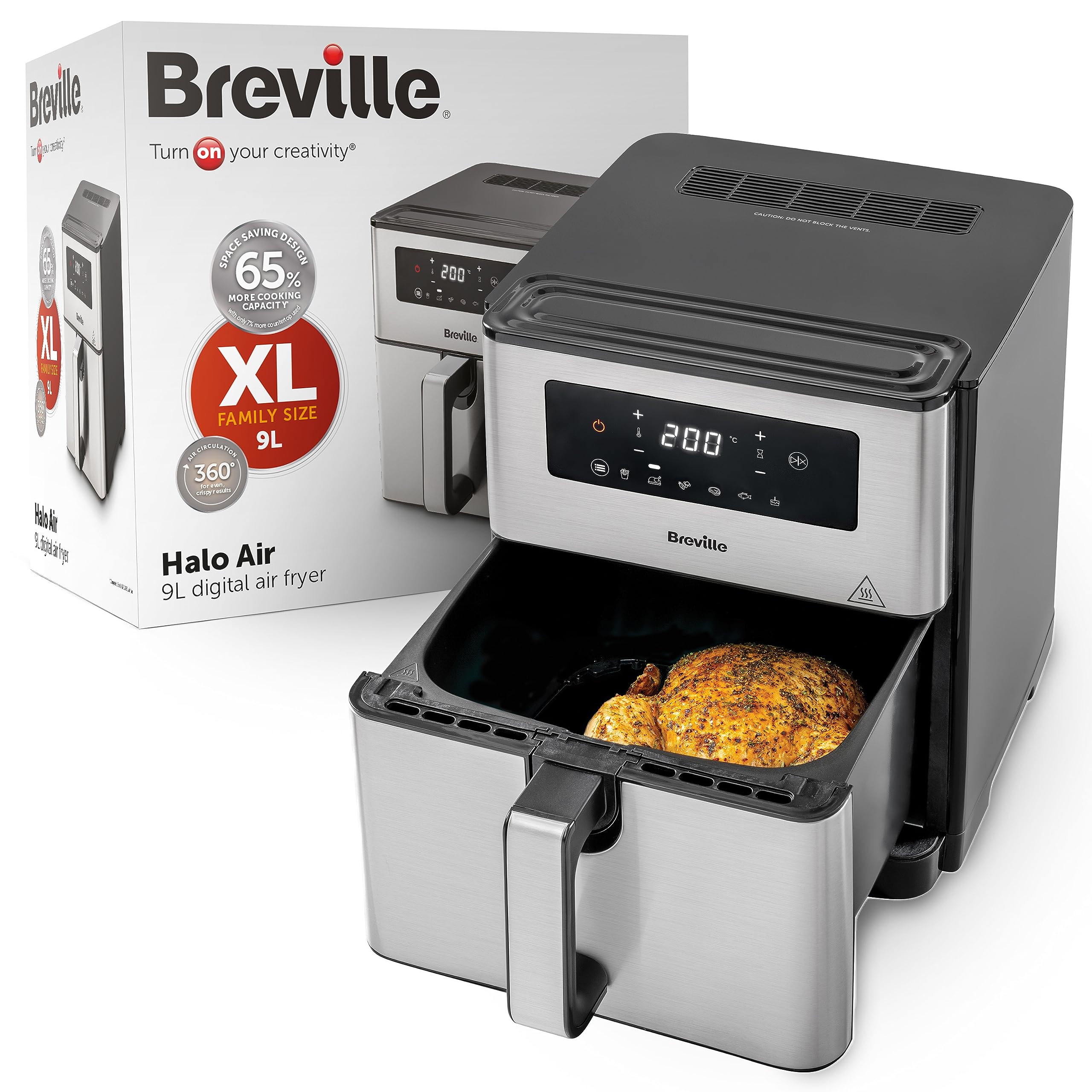 خرید از آمازون - Breville Halo Air Fryer | سرخ کن دیجیتال 9 لیتری | قدرت 1700 وات برای نتایج سریعتر | 50 درصد مصرف انرژی بیشتر | 65٪ فضای بیشتر برای پخت و پز [VDF131X] | فیش EU 9L