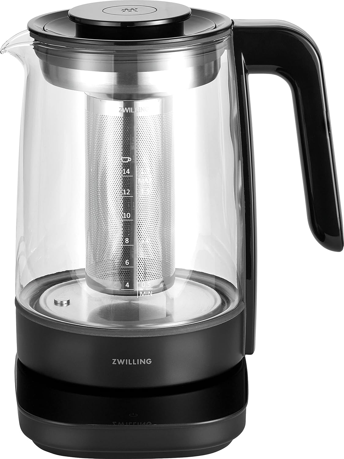 کتری برقی شیشه ای زولینگ ZWILLING ENFINIGY با صافی چای، تنظیم دما و تایمر چای، 1850 وات، 1.7 لیتر، مشکی
