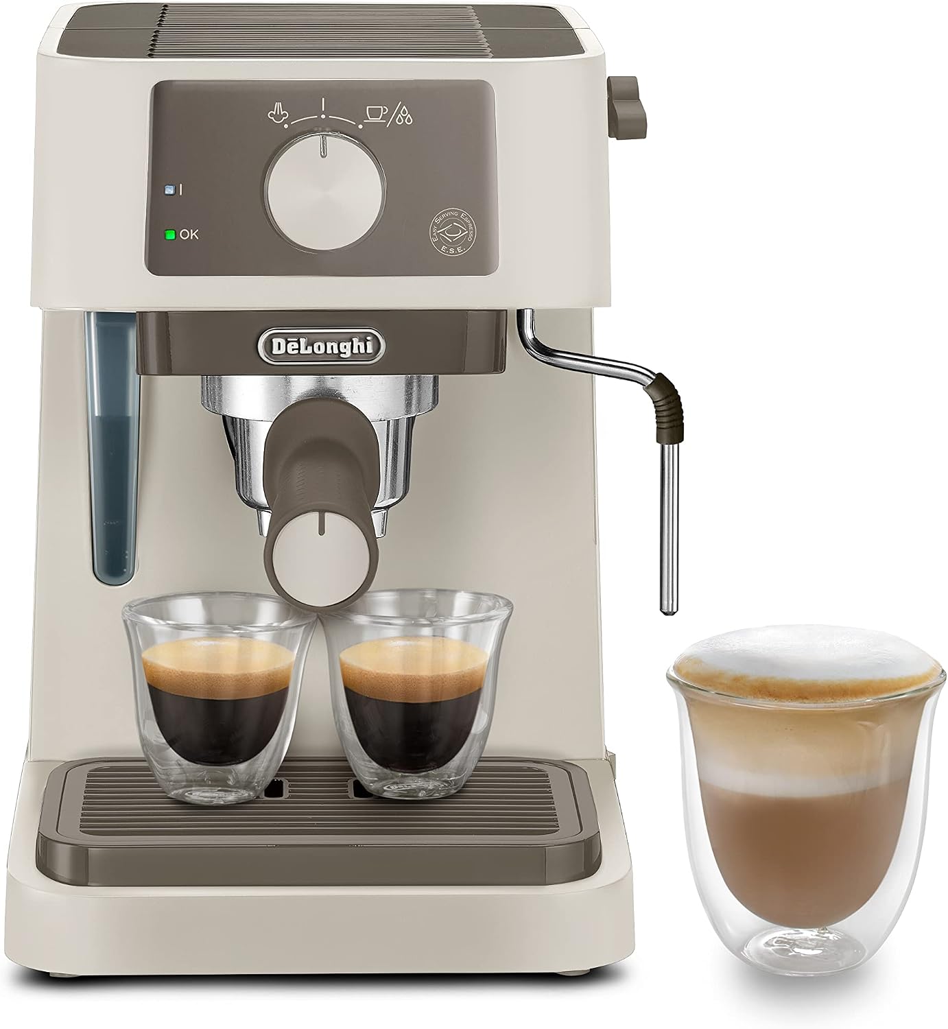 اسپرسو ساز دلونگی ایتالیا DeLonghi Stilosa EC235.CR فشار پمپ 15 بار، 1100 وات، مخزن آب 1 لیتری، پدهای مناسب ESE، کرم اسپرسوساز خامه ای