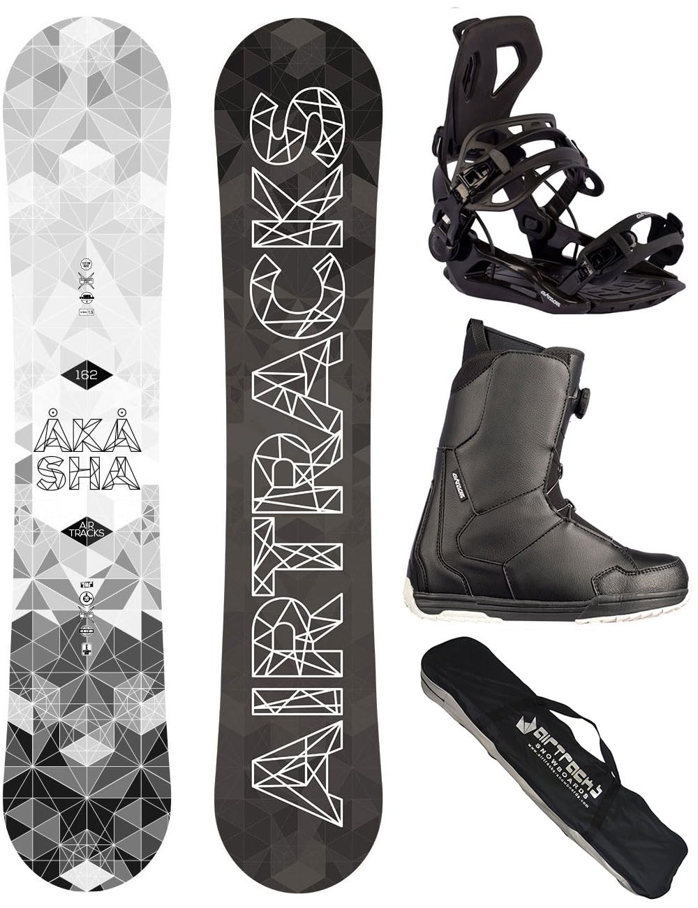 ست اسنوبرد Airtracks Akasha Wide Hybrid Rocker + Snowboard Bindung Master + Snowboardboots + Sb Bag 152 157 159 162 cm Snowboard 157 cm Boots Master Atop 40