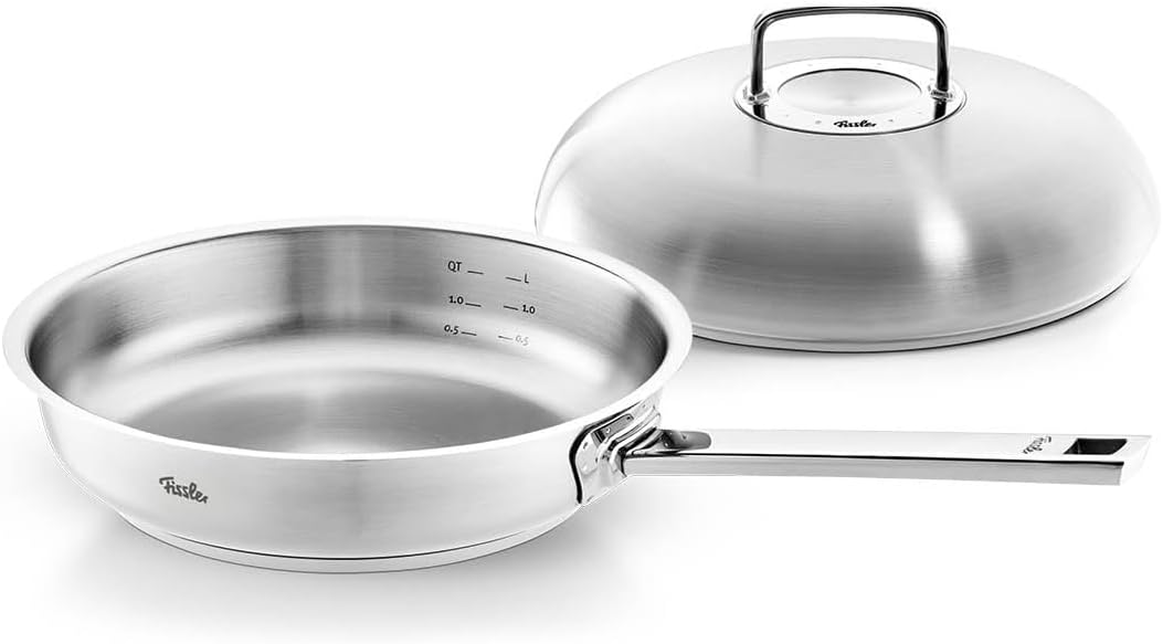ماهیتابه فیسلر آلمان Fissler Original-Profi Collection / ست تابه استیل 2 تکه (Ø 28 سانتی متر) قابلمه بدون روکش + درب با فضای زیاد - القایی، نقره ای