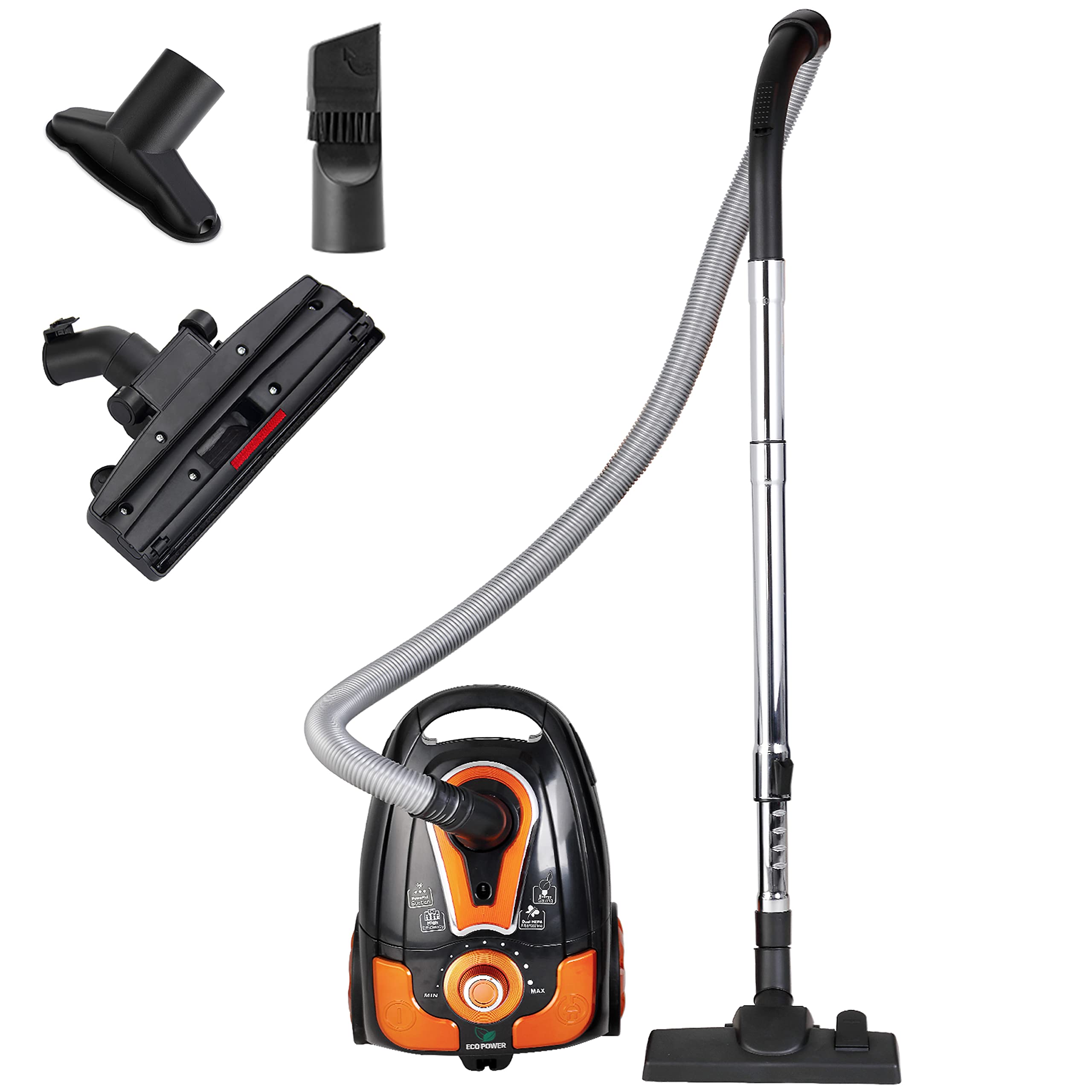 جارو برقی Monzana® 900 W HEPA فیلتر 3L تنظیم قدرت مکش روی دسته جارو برقی خانگی قدرتمند موی حیوانات کف نارنجی