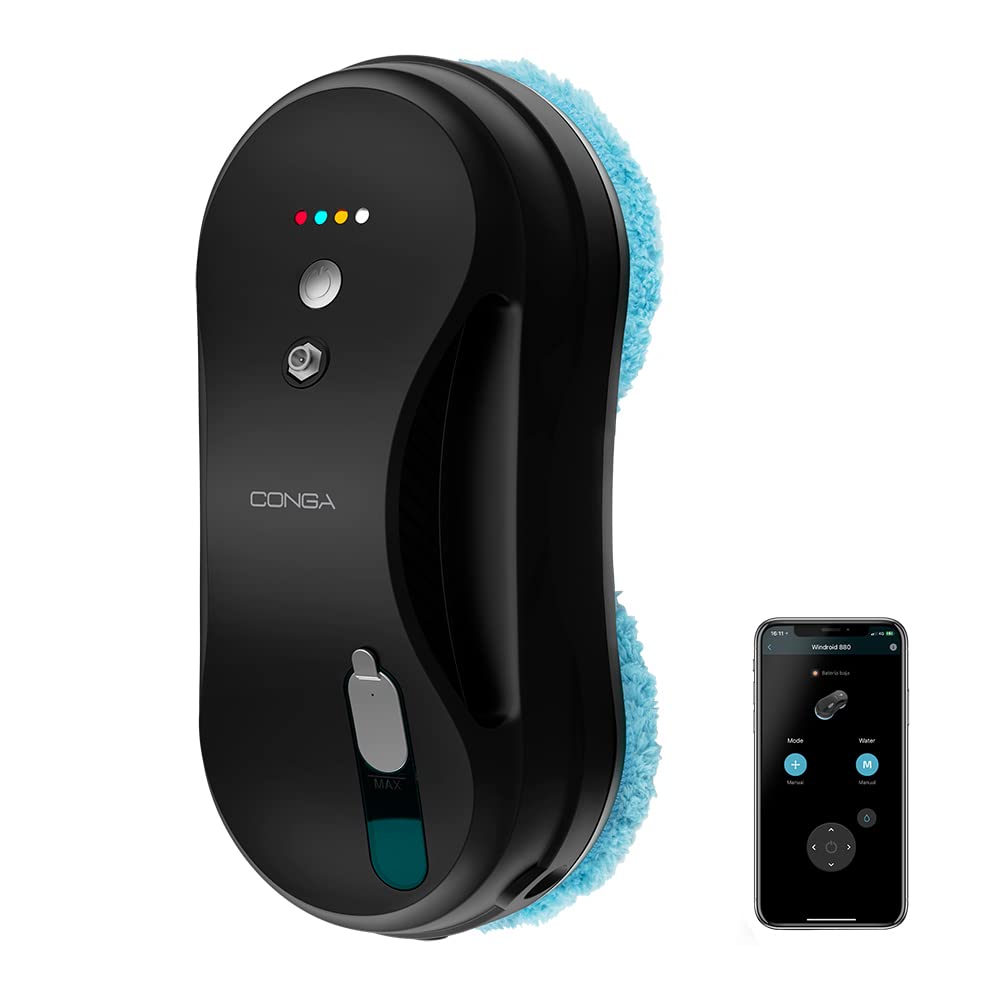 شیشه پاک کن رباتیک سکوتک اسپانیا Cecotec APP Conga Windroid 880 SprayWater Connected عملکرد 3 در 1 اسپری، تمیز و خشک، اسپری مایع یکپارچه، 4 برنامه