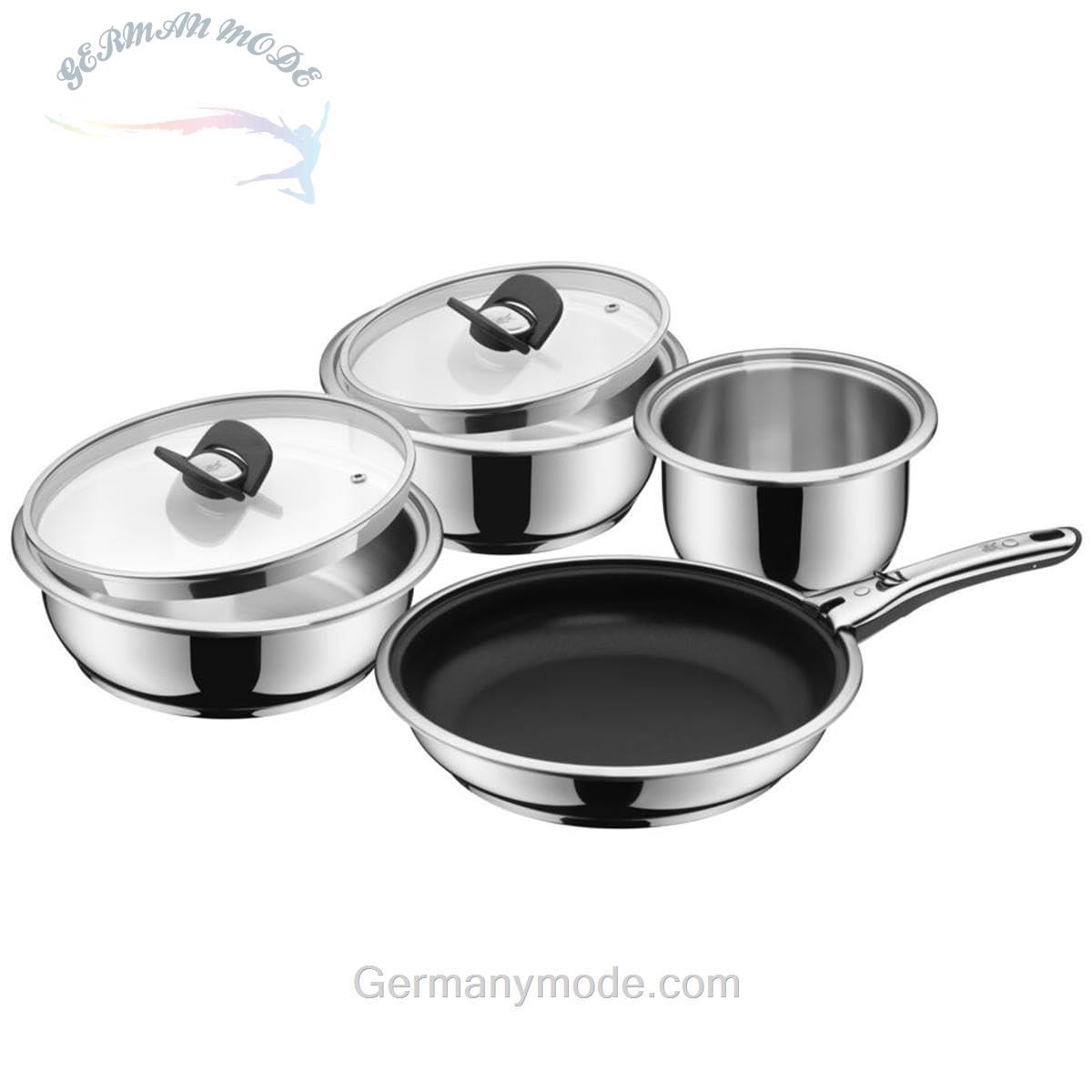 سرویس قابلمه و ماهیتابه 7 پارچه وی ام اف آلمان WMF Click Serve 7-teilig، دسته قابل جدا شدن، درب شیشه‌ای