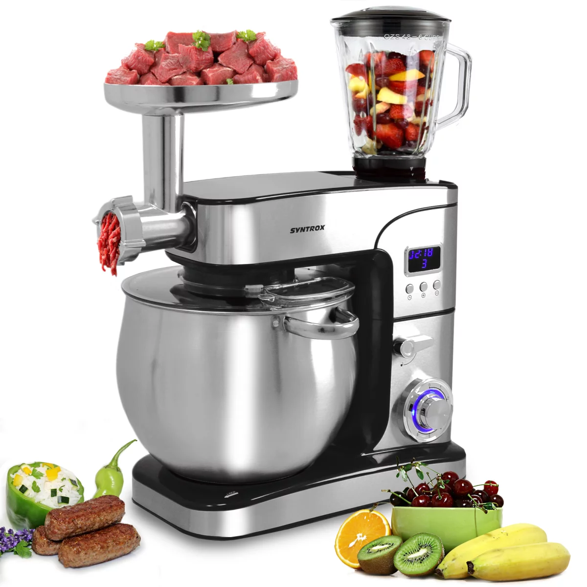 غذا ساز همه کاره سینتروکس آلمان Syntrox Küchenmaschine Paris Edelstahl 12 Liter Küchengerät Fleischwolf Farbwahl Schwarz