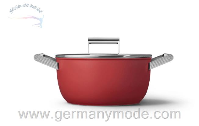 قابلمه اسمگ ایتالیا Smeg CKFC2411 Schmortopf 24 cm inkl. Glasdeckel im 50er Jahre Design CKFC2411RDM